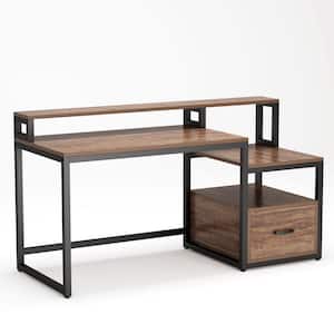 Havrvin 61 in. Rectangular Rustic Brown Engineered Wood One Drawer Computer Desk with Two Open Shelf