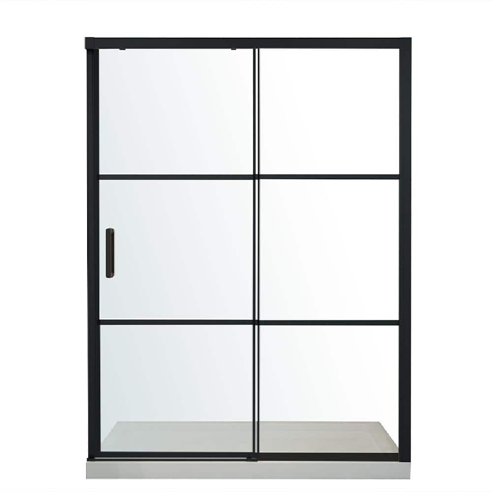 60'' Matte Black Framed Rectangular Sliding Shower Enclosure
