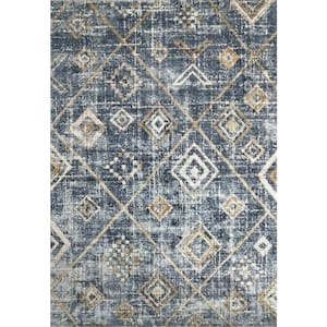 Carlisle Blue/Ivory/Gold 2 ft. 2 in. X 7 ft. 7 in. Geometric Indoor Area Rug
