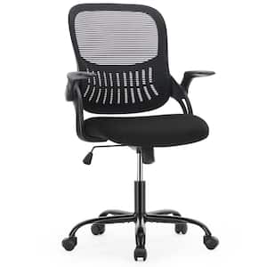 Mesh Back Ergonomic Computer Office Chair 360° Wheels in Black with Lumbar Support and Comfy Flip-up Arms