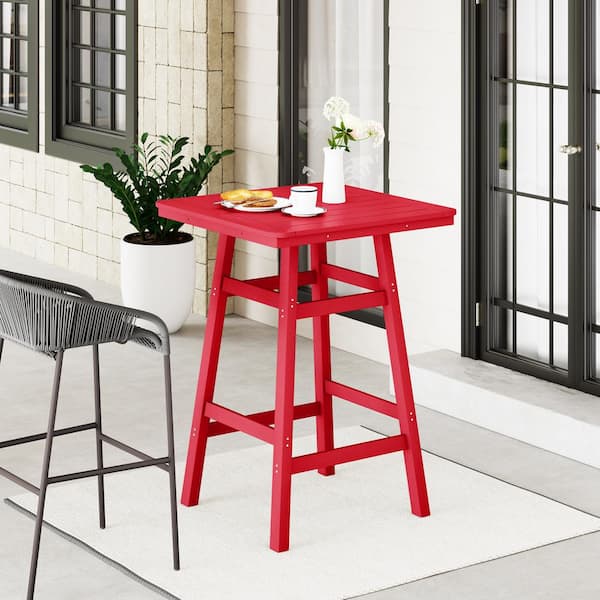 Laguna 30 in. Square HDPE Plastic All Weather Outdoor Patio Bar Height High Top Pub Table in Red
