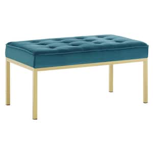 Loft Gold Teal Stainless Steel Leg Medium Performance Velvet Bench