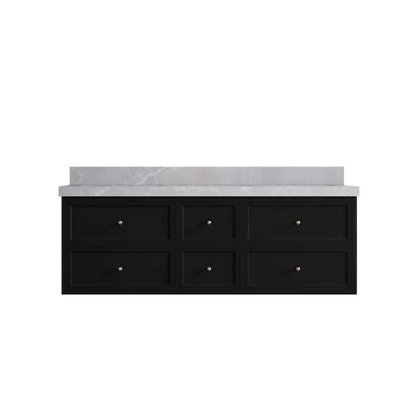 Willow Collections Roswell 60 in. Double Sink Freestanding Black Bath Vanity with Pearl Gray Qt. Top Unassembled