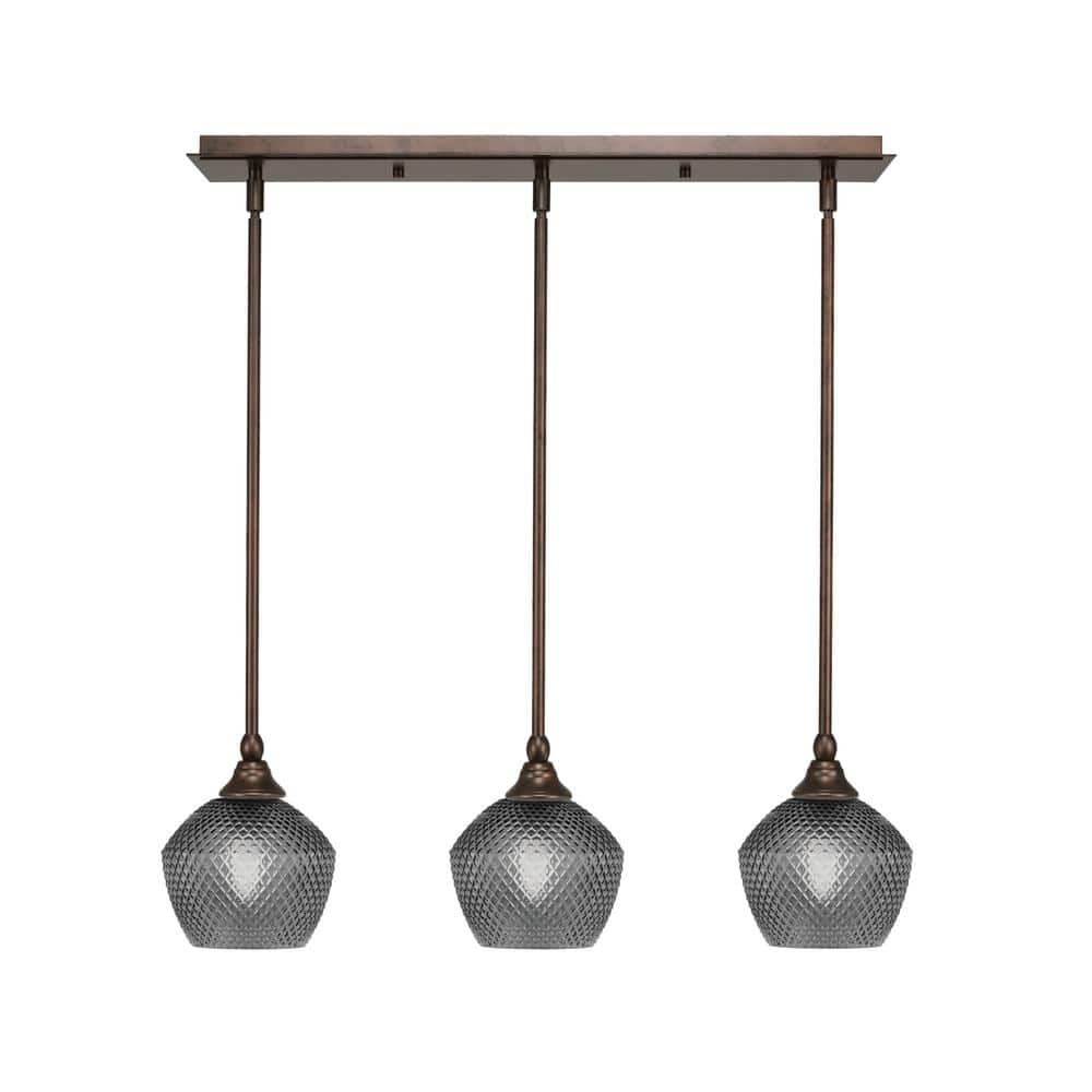 Livingston 100-Watt 3-Light Bronze Shaded Pendant Light with 6 in. Smoke Gl