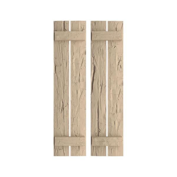 Ekena Millwork 11.5 in. x 24 in. Timberthane Polyurethane 2-Board Spaced Board-n-Batten Hand Hewn Faux Wood Shutters Pair
