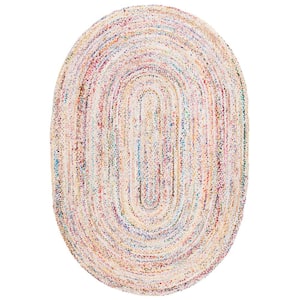 Braided Ivory/Multi Doormat 3 ft. x 5 ft. Oval Area Rug