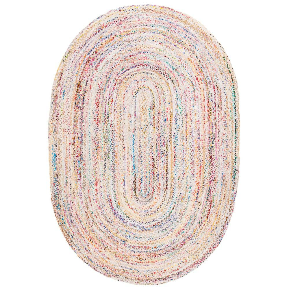 SAFAVIEH Braided Daphne Confetti Striped Area Rug  Ivory/Multi  4  x 6  Oval