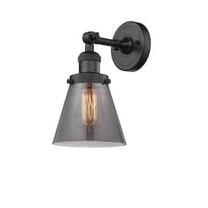 Franklin Restoration Small Cone 6.25 in. 1 Light Matte Black Wall Sconce with Plated Smoke Glass Shade