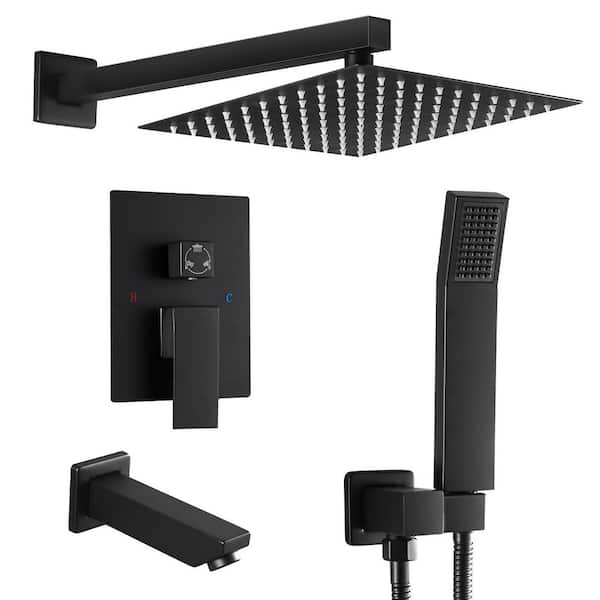 AKLFGN 12 in. Single Handle 3-Spray Shower Faucet 2.0 GPM with Spout with 360° Swivel in Matte Black