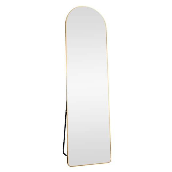 LORDEAR Gold 31 in. W x 71 in. H Arched Aluminum Alloy Metal Framed Floor Standing Wall Mounted Mirror