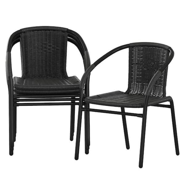 Stackable Metal Outdoor Dining Chairs, Set of 4, Black