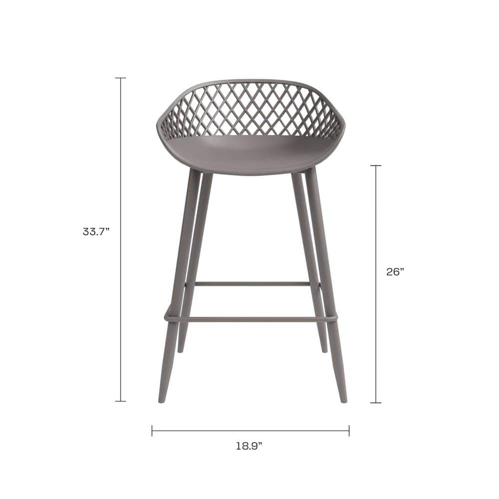 Warm Gray Wood and Metal Low-Back Counter Stools, Set of 2