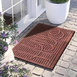 A1HC First Impression Hello Dark Brown 24 in. x 36 in. Eco-Poly Entrance Mat with Anti-Slip Tire Crumb Backing