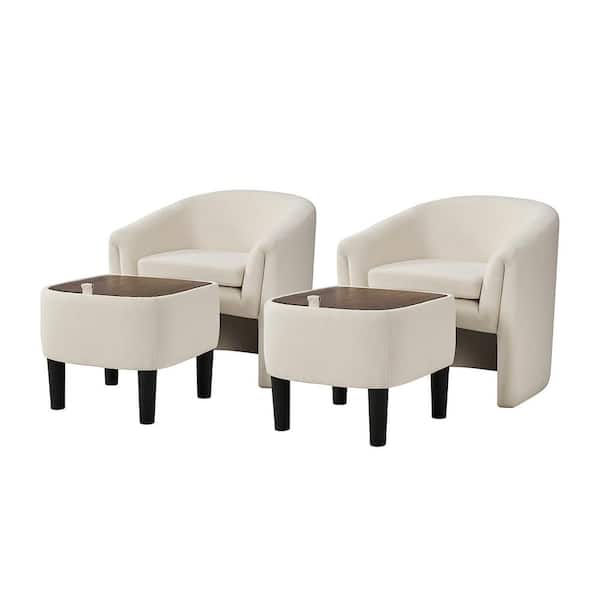 JAYDEN CREATION Zachary White Modern Upholstered Armchair with Storable Ottoman and Removable Cushion (Set of 2)