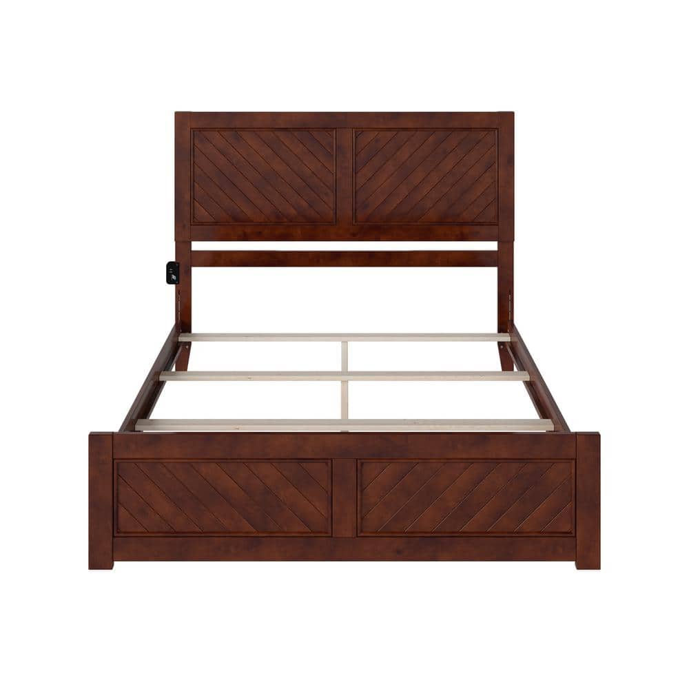 Canyon Walnut Wood Queen Bed Frame with Chevron Headboard