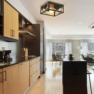 11.8 in. 2-Light Modern Black and Gold Flush Mount Ceiling Light Fixture for Kitchen or Bedroom