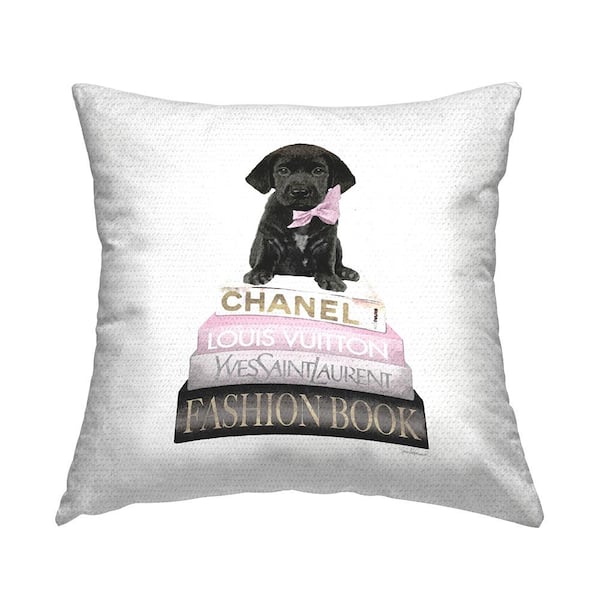 Black Lab Puppy Pastel Glam Books Black Square Outdoor Throw Pillow