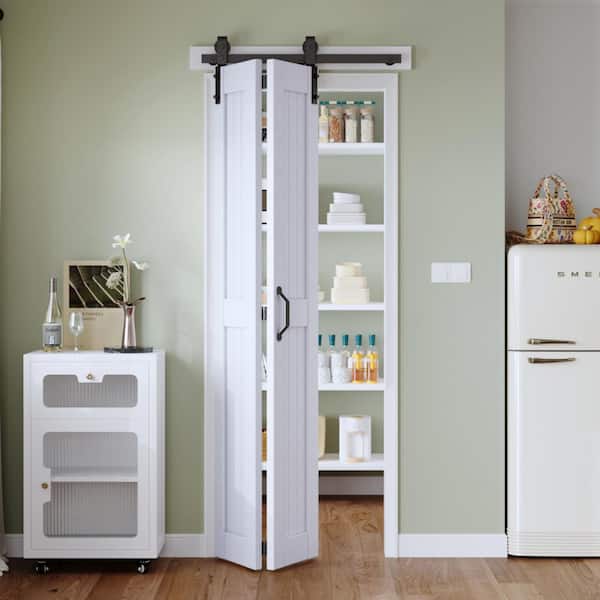 28 in. x 84 in. Solid Core White Finished MDF Wood Bi-Fold Door with Hardware Kit