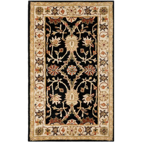SAFAVIEH Antiquity Black Doormat 2 ft. x 4 ft. Floral Border Area Rug