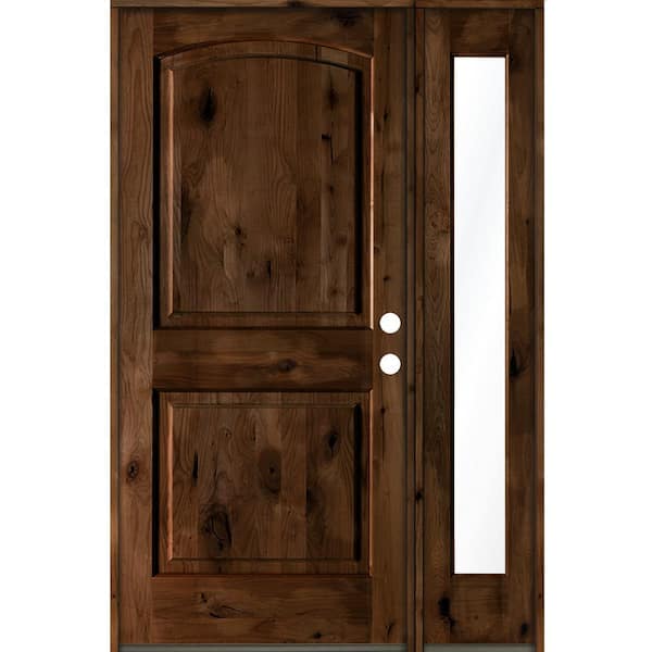 Krosswood Doors 44 in. x 80 in. Alder 2-Panel Left-Hand/Inswing Clear Glass Provincial Stain Wood Prehung Front Door with Sidelite