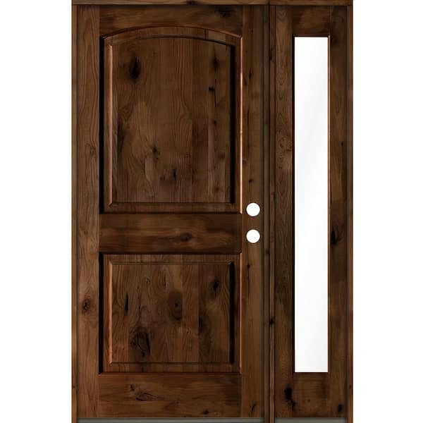 Krosswood Doors 46 in. x 80 in. Alder 2-Panel Left-Hand/Inswing Clear Glass Provincial Stain Wood Prehung Front Door with Sidelite
