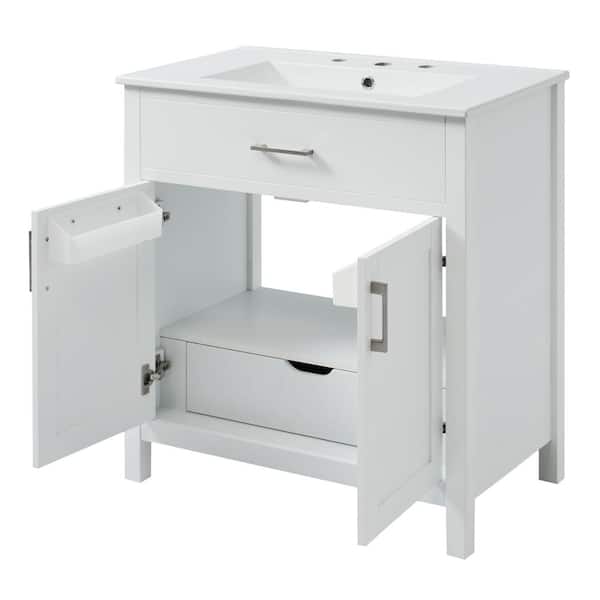 30 in. D x 18 in. W x 34 in. H Bathroom White Linen Cabinet