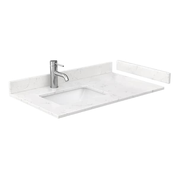 36 in. W x 22 in. D Cultured Marble White Rectangular Single Sink Bathroom Vanity Top in Carrara