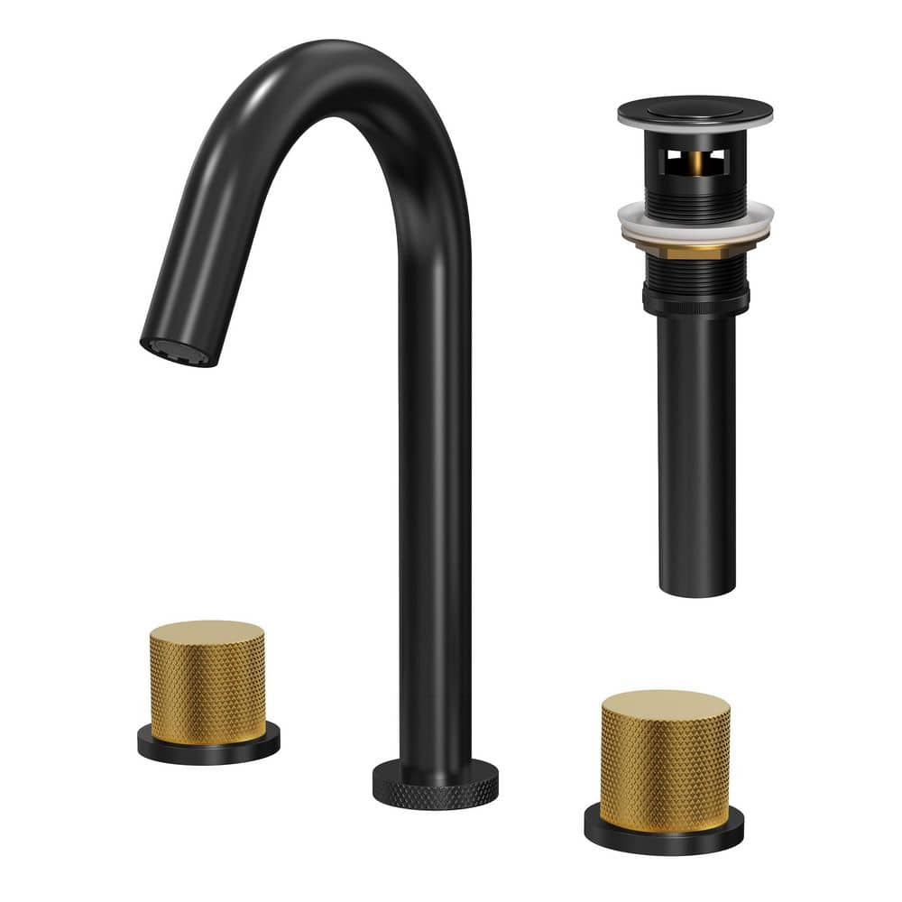 SerenityStream High Arc 8 in. Widespread Double Handle Bathroom Faucet in Matte Black and Brushed Gold Drain Included price history on PriceWatchPro