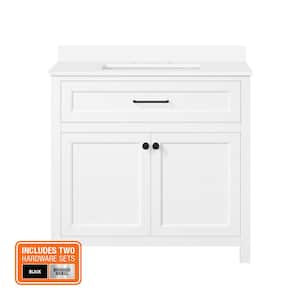 Hanna 36 in. W x 19 in. D x 34 in. H Single Sink Bath Vanity in White with White Engineered Stone Top