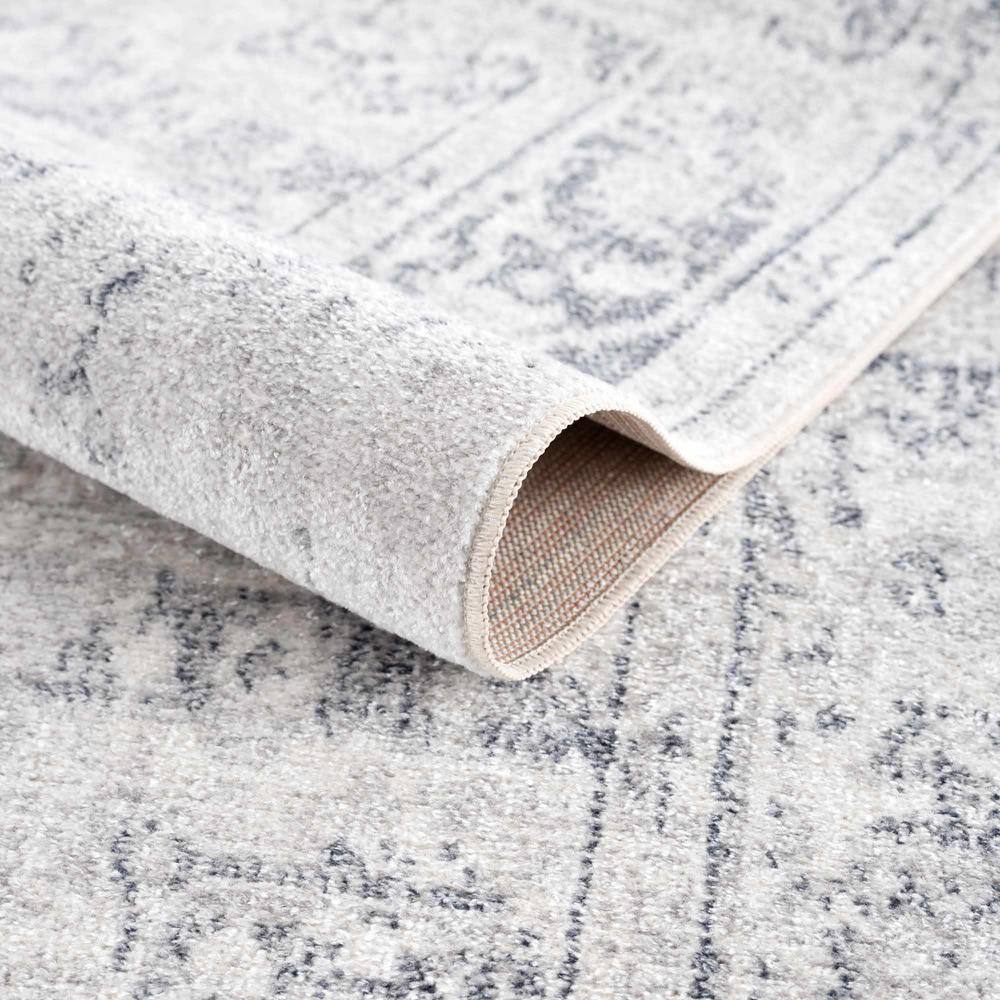 Akram Cream and Antrasit Polyester Runner Rug 2'7" x 10'