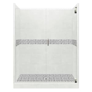 Del Mar Grand Hinged 36 in. x 42 in. x 80 in. Center Drain Alcove Shower Kit in Natural Buff and Satin Nickel Hardware