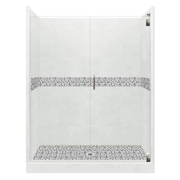 American Bath Factory Del Mar Grand Hinged 32 in. x 60 in. x 80 in. Center Drain Alcove Shower Kit in Natural Buff and Satin Nickel Hardware