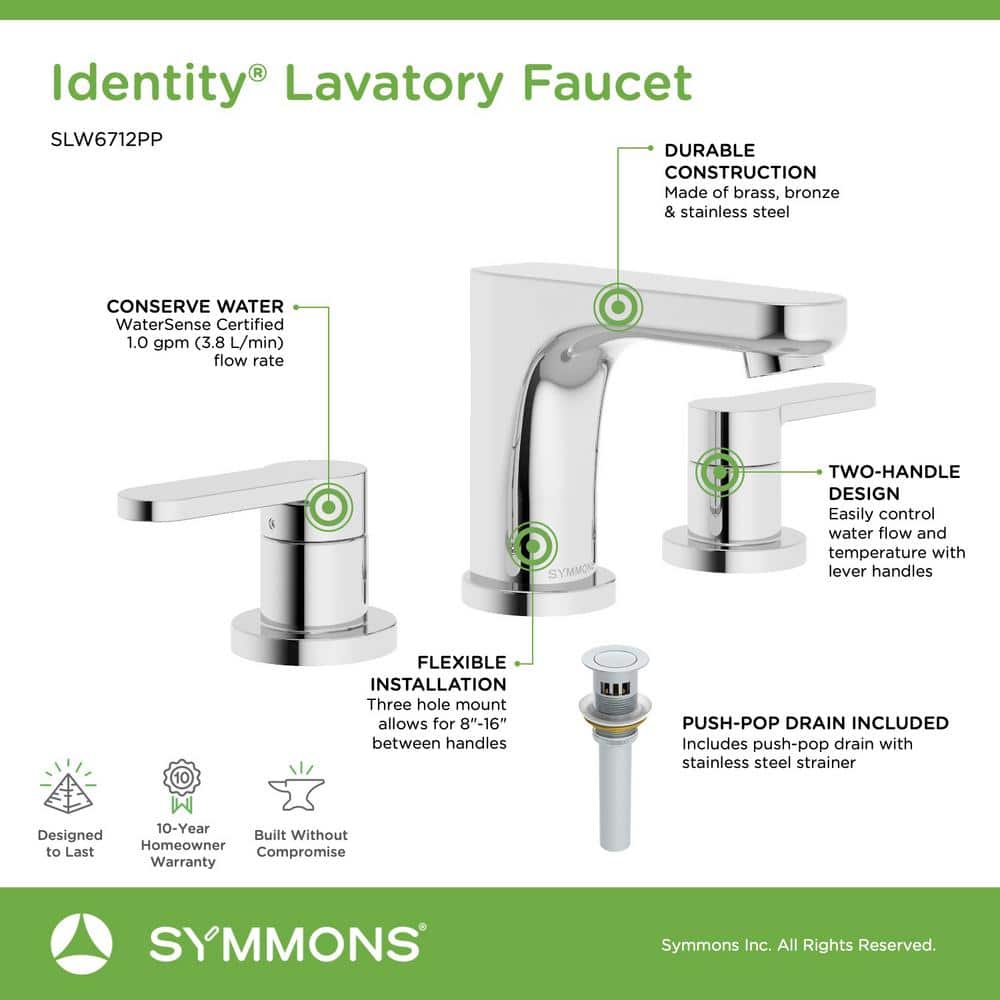 Polished Chrome Widespread Two-Handle Bathroom Faucet with Push Pop Drain