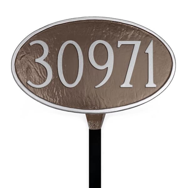 Classic Oval Standard Address Sign Plaque with Lawn Stake - Chocolate/Silver