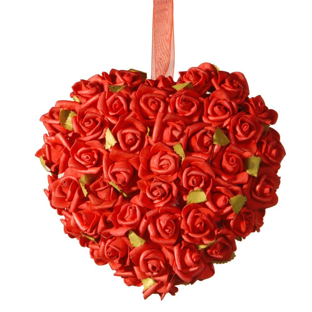 National Tree Company 7 in. Artificial Red Rose Heart RAV-SAM8192