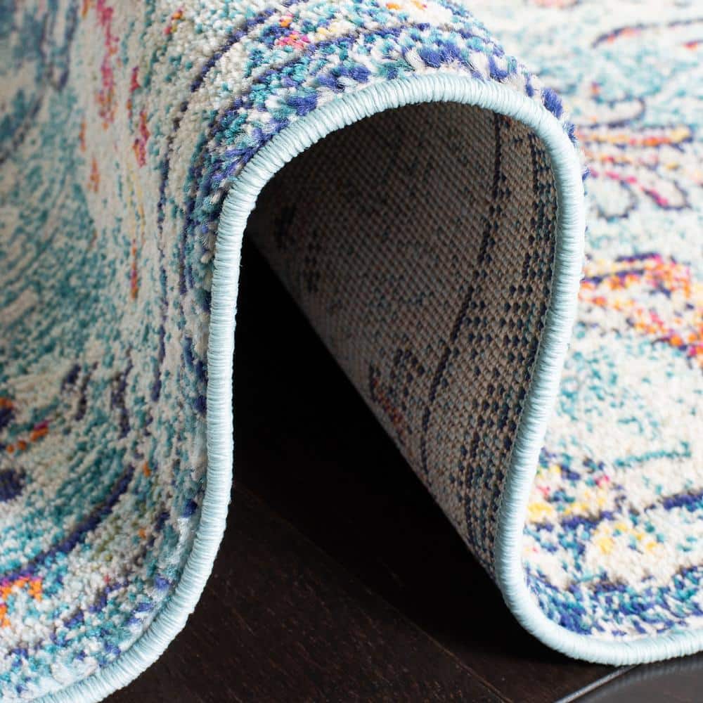 Navy and Light Blue Synthetic 11' Square Easy-Care Rug
