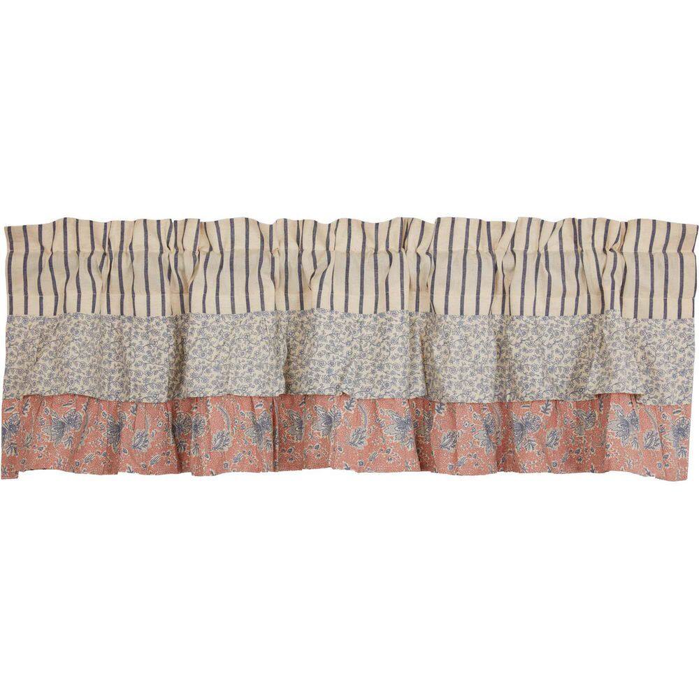 Kaila Blue and Pink Ruffled Cotton Kitchen Valance 16x60
