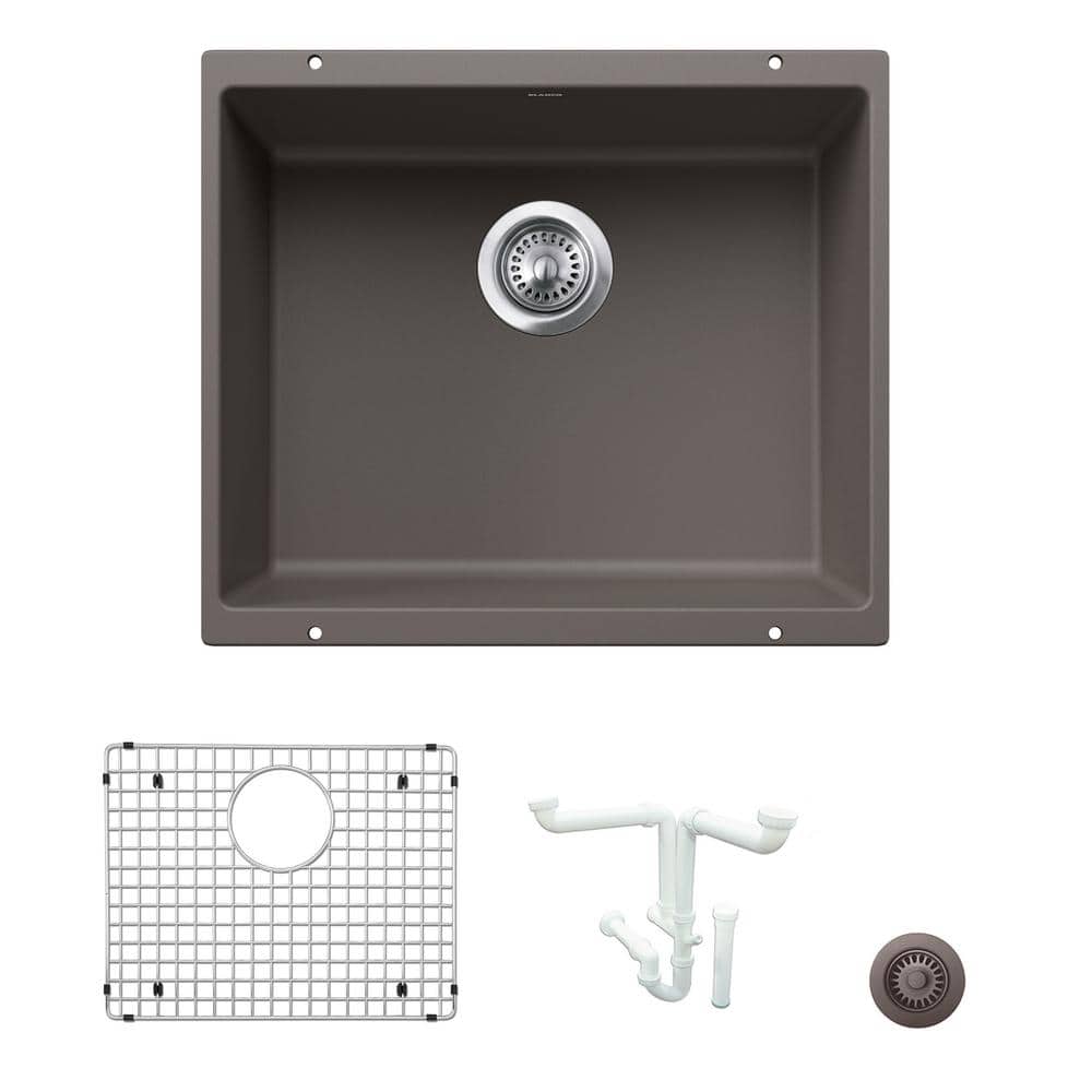 Precis 20.87 in. Undermount Single Bowl Volcano Gray Granite Composite Kitc