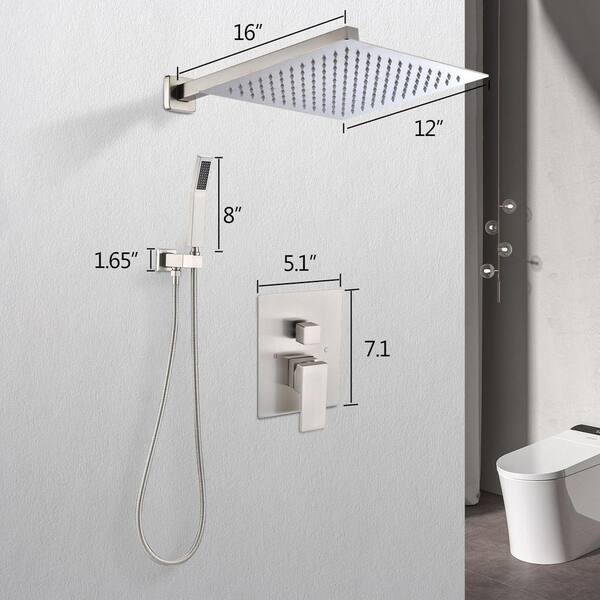 Unbranded 1-Handle 2-Spray Square Wall Mount Shower Faucet with 12 in. Shower Head in Brushed Nickel (Valve Included)