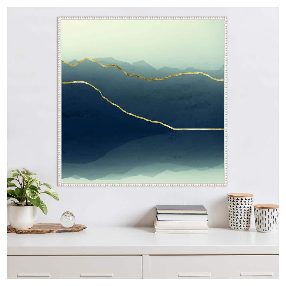 Gold Lined Blue Abstract Mountain Framed Canvas Art
