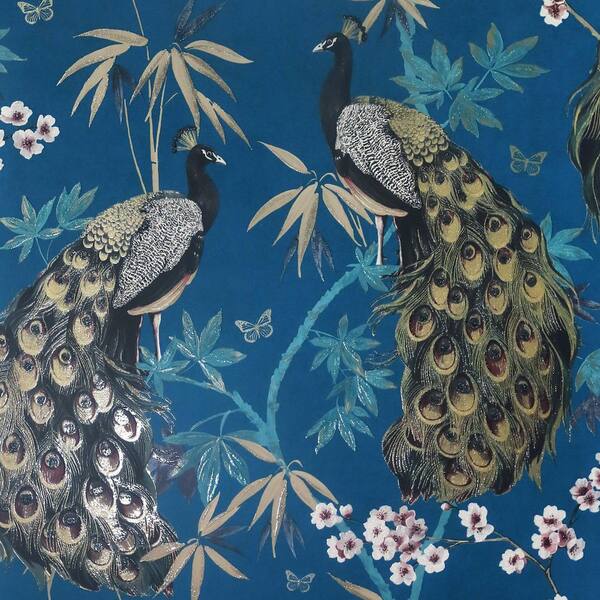 Takara Teal Opulent Peacock Wallpaper Sample