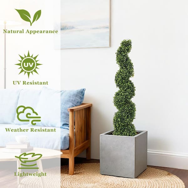 HOYMN 4 ft. Artificial Evergreen Boxwood Spiral Topiary Tree in