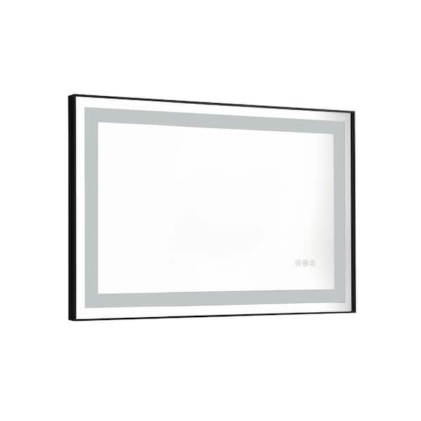 Unbranded 36 in. W x 24 in. H Rectangular Framed LED Lighted with High Lumen Anti-Fog Wall Bathroom Vanity Mirror in Matte Black