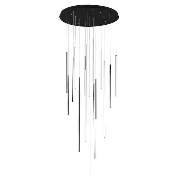 Chute 16 Head 1 Light 195-Watt Black Integrated LED Pendant Light