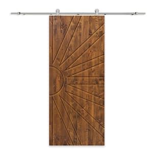 30 in. x 80 in. Walnut Stained Pine Wood Modern Interior Sliding Barn Door with Hardware Kit