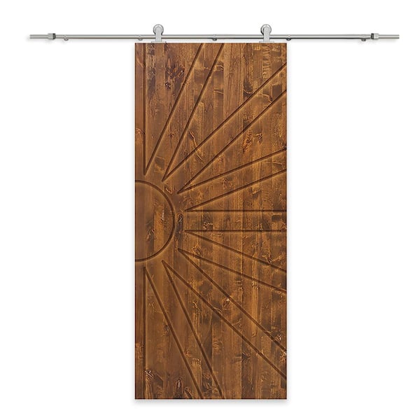 CALHOME 30 in. x 80 in. Walnut Stained Pine Wood Modern Interior Sliding Barn Door with Hardware Kit
