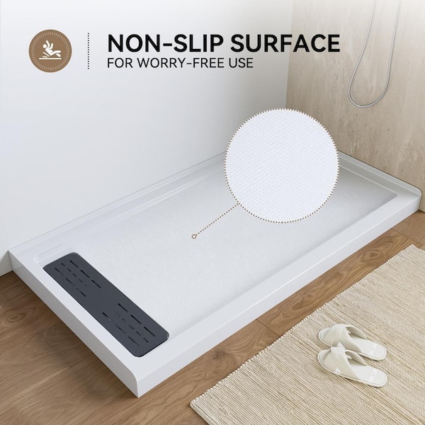 HOROW 60 in. L x 32 in. W Alcove Shower Pan Base with Left Drain