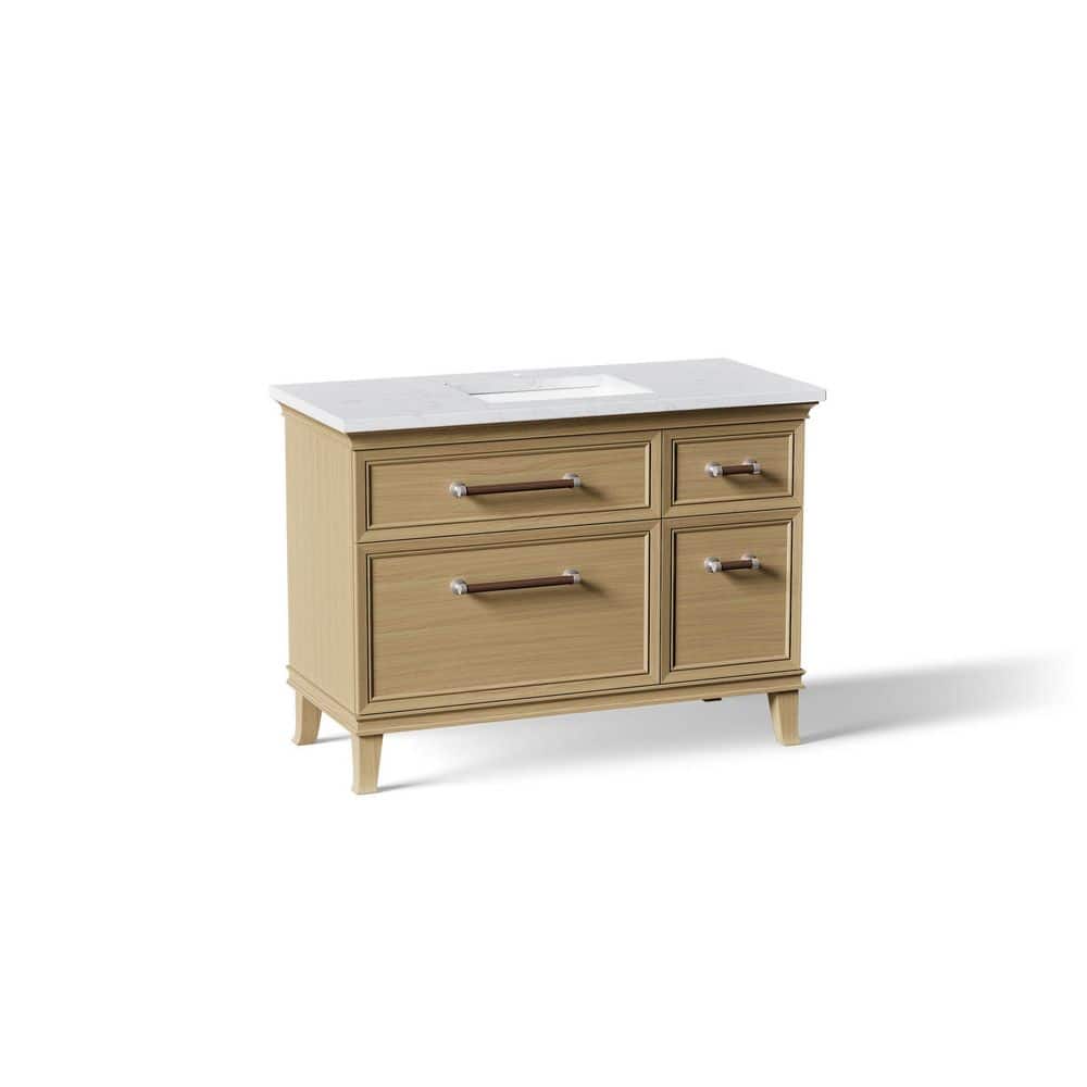 Artifacts 48 in. Freestanding Light Oak Bath Vanity with White Eternal Statuario Quartz Top And Nickel Hardware