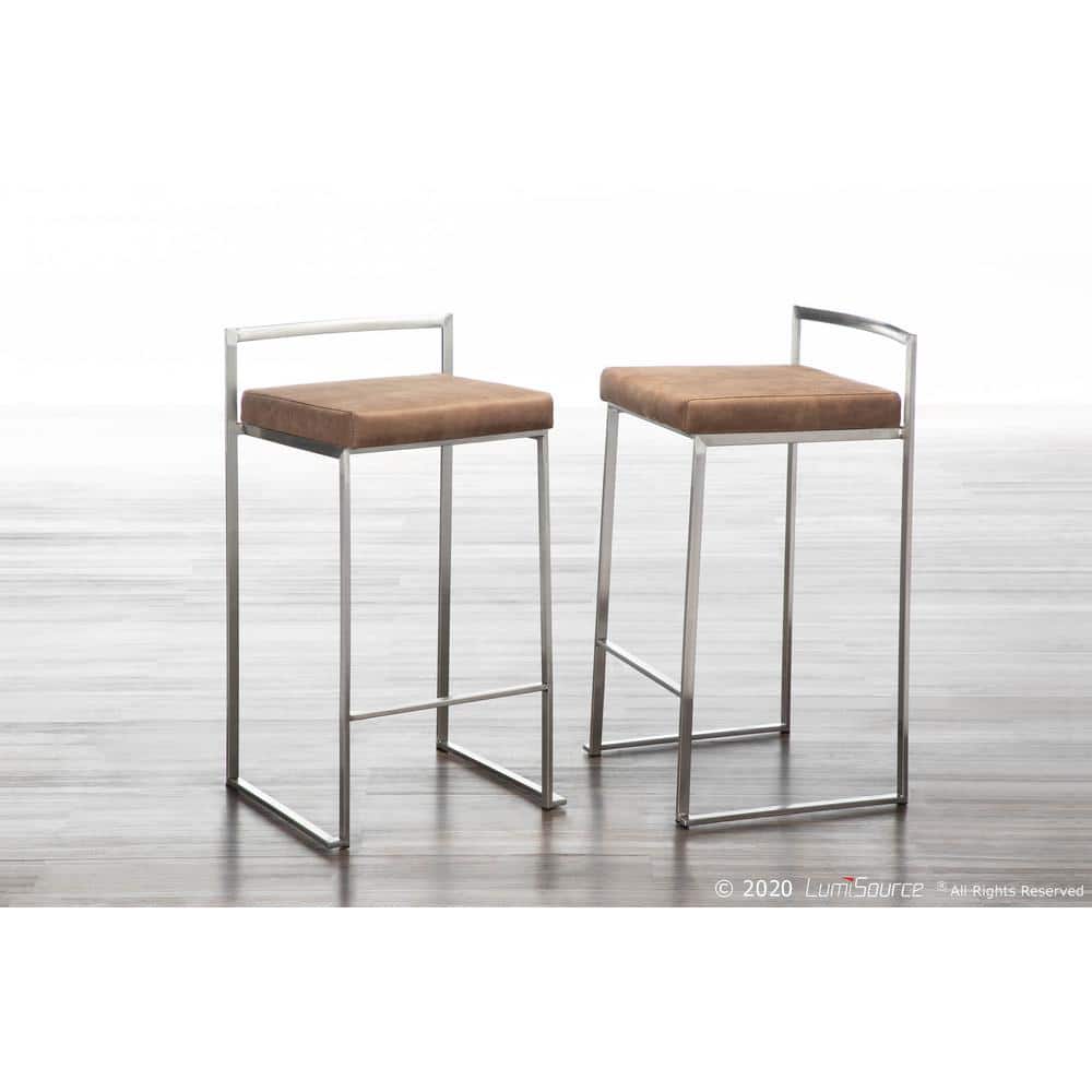 Stainless Steel Brown Cowboy Fabric Counter Stools, Set of 2
