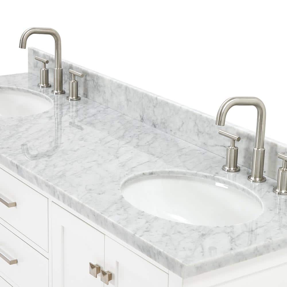Cambridge 67" White Marble Top Double Basin Freestanding Vanity